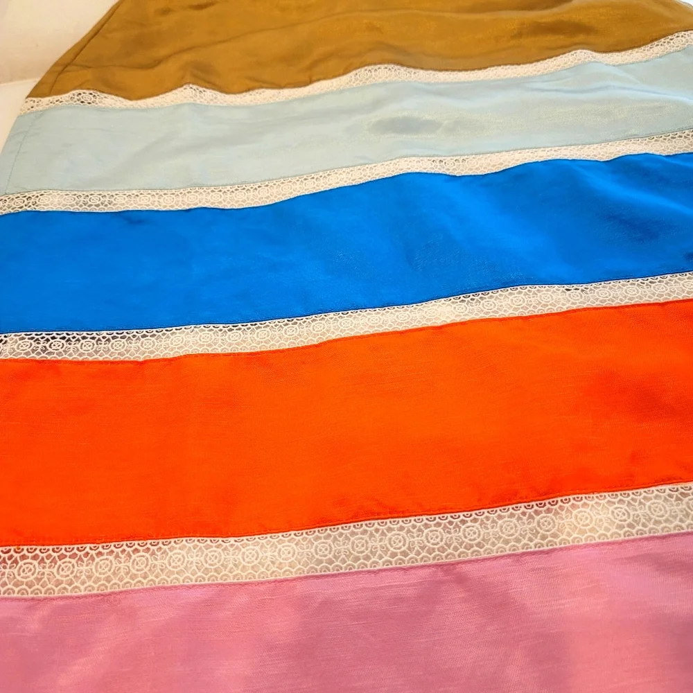 New! J Crew 6 Colorblock Orange Blue Gold Crochet Ribbon Skirt Bottoms NWT